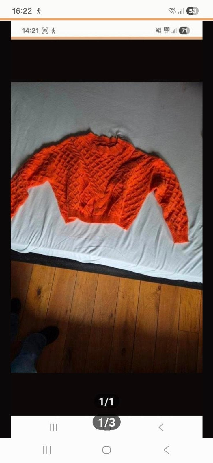 Oranje gebreide trui met kabelpatroon, Maat 38/40 (M), Oranje, Ophalen of Verzenden, Onbekend