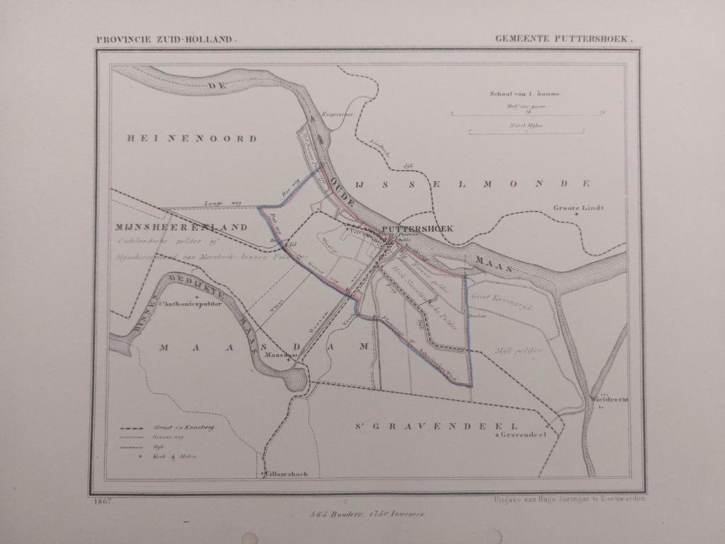 148 / Litho uit 1867 door J. Kuyper van Puttershoek ZH, Antiek en Kunst, Ophalen of Verzenden