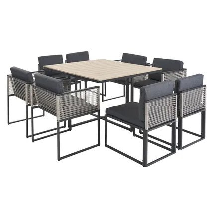 Tuinset Monaco - Staal en Polywood - Zwart/Naturel, Tuin en Terras, Eettafel, Nieuw, Ophalen of Verzenden, Tuinset
