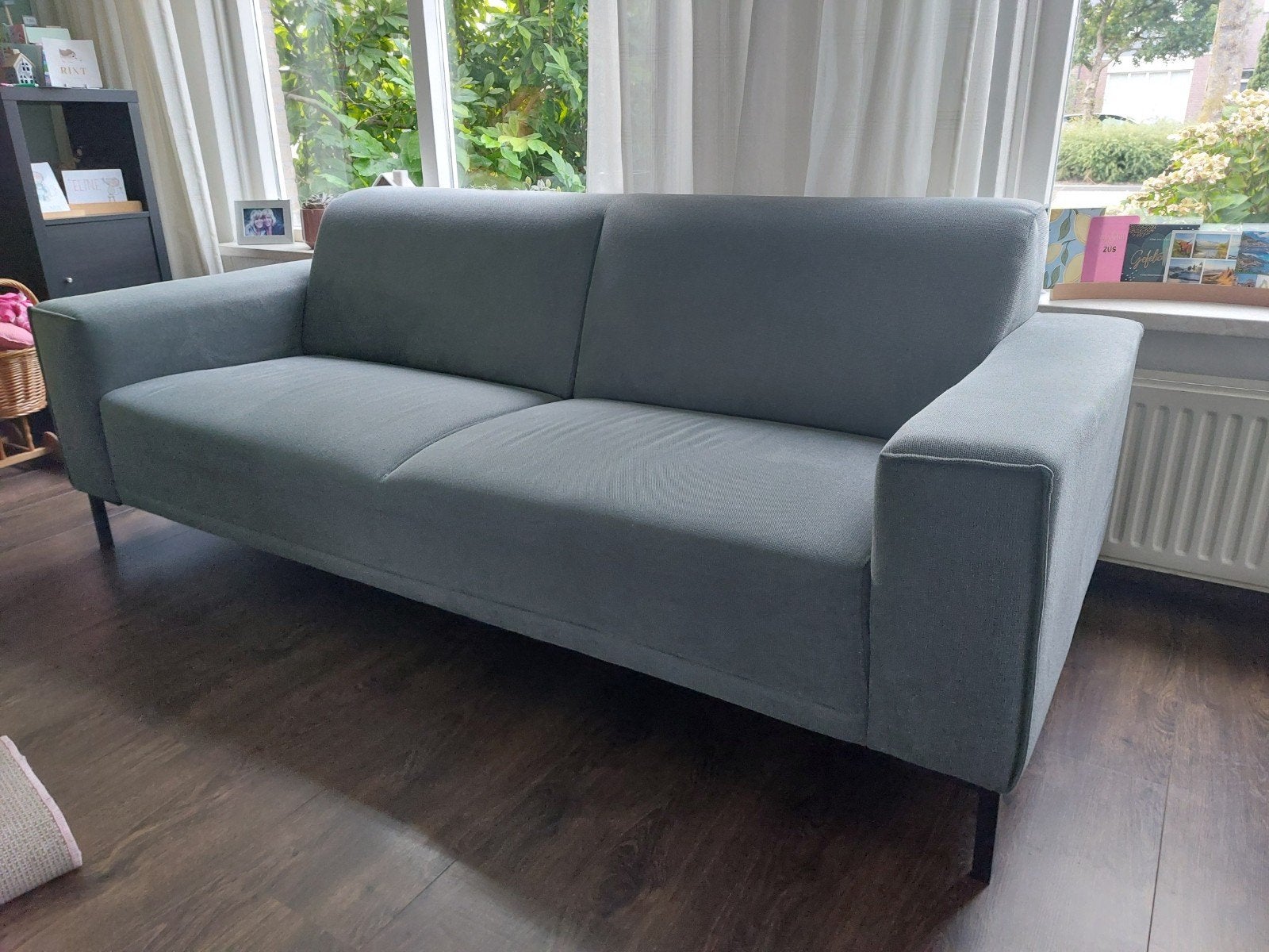 Comfortabele groene driezitsbank, Ophalen, Gebruikt, Driepersoons, 75 tot 100 cm