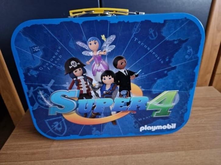 Playmobil Super 4 puzzelbox in metalen koffer (4 puzzels), Ophalen, Meer dan 50 stukjes, Zo goed als nieuw, 6 jaar of ouder
