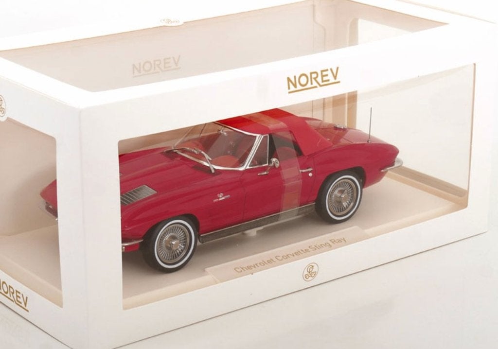 Chevrolet Corvette Sting R Cabrio '63 Rood 1/18 NOREV 189056, Verzenden, Nieuw, Auto, Norev