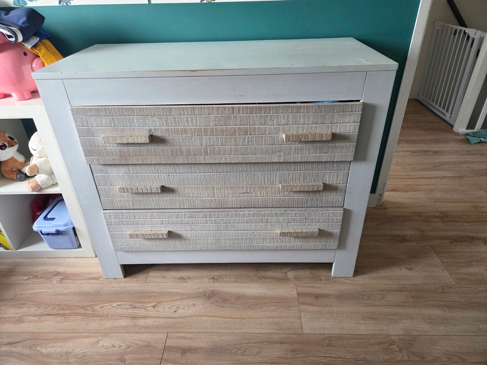 Commode met 3 lades - Wit/Houtlook, Ophalen, Gebruikt, 50 tot 70 cm, 75 tot 100 cm