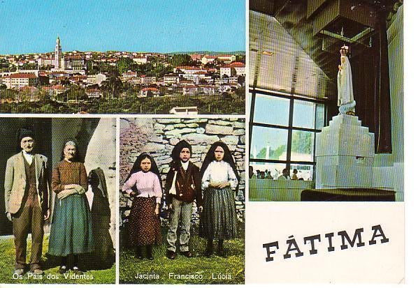 Ansichtkaart	Fàtima (Portugal)	4-luik	(klederdracht), Verzenden, 1980 tot heden, Gelopen, Overig Europa