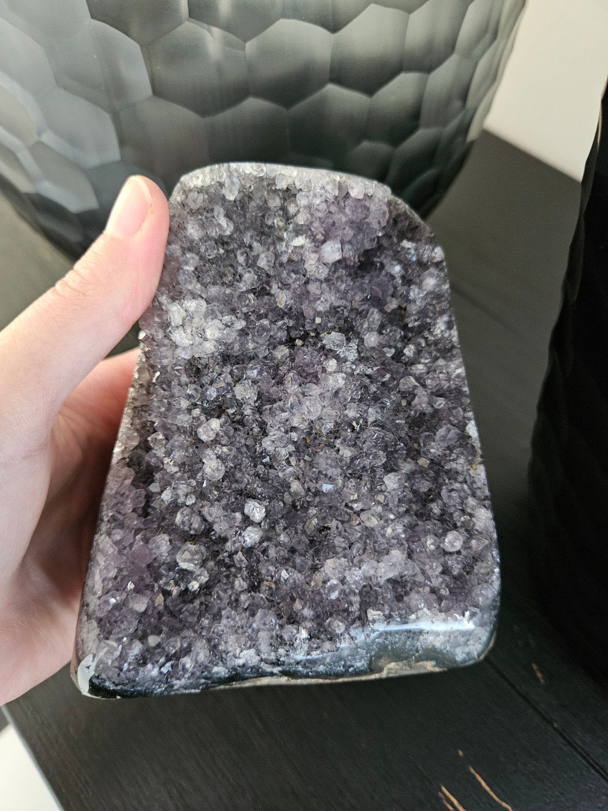 amethist donkerpaars edelsteen geode flower cutbase, Ophalen of Verzenden