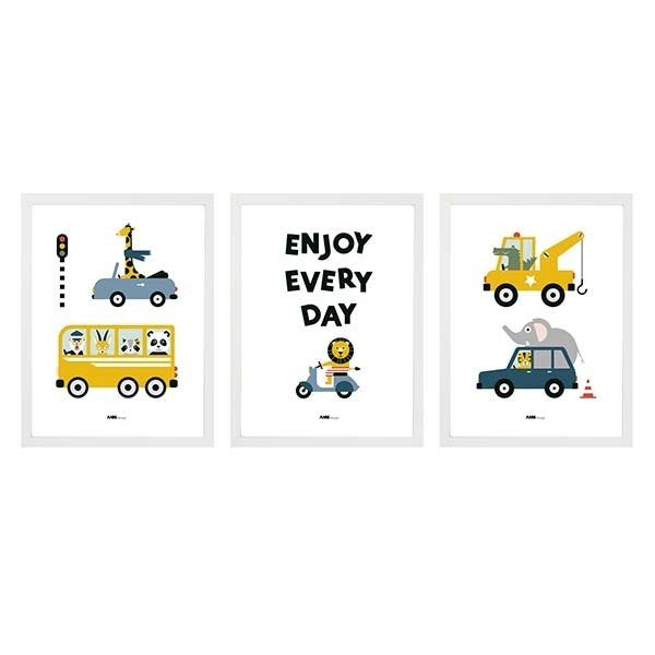 Kinderposters Dieren Onderweg Wit (set van 3) ANNIdesign, Verzamelen, Ophalen of Verzenden, Nieuw, A1 t/m A3, Overige onderwerpen