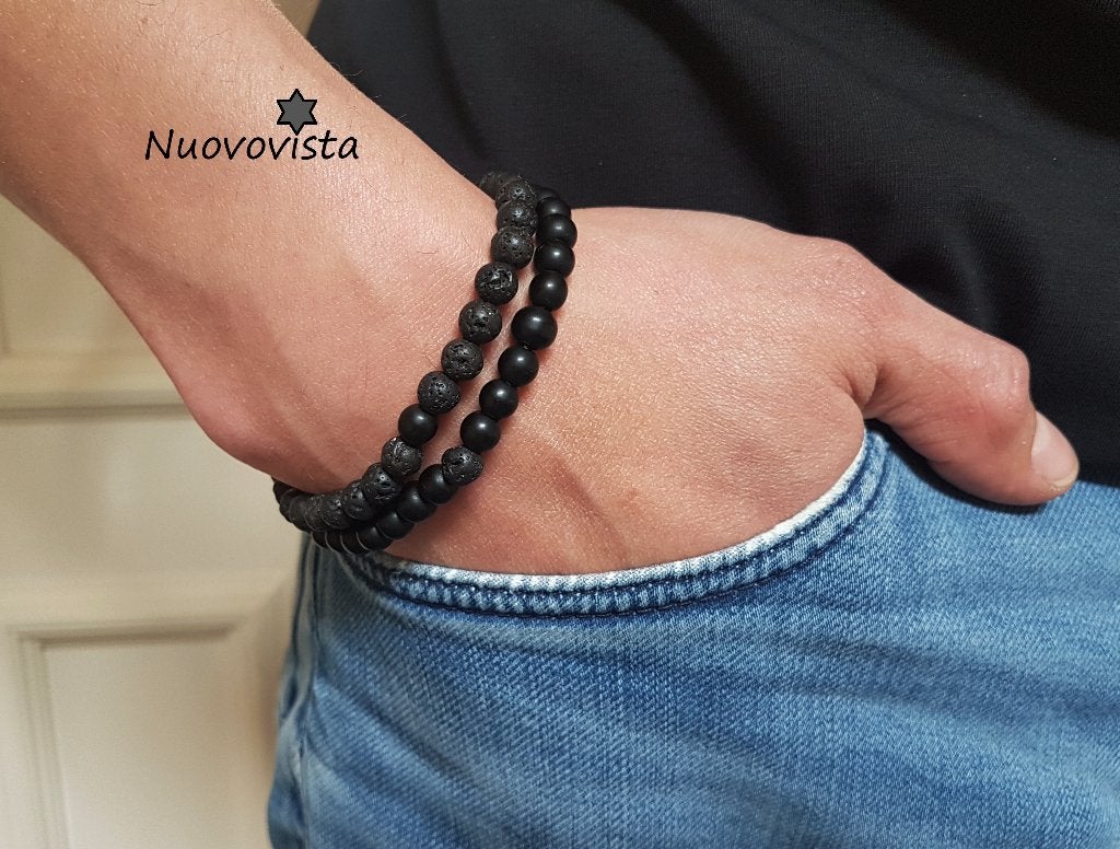 Mannen-Heren Kralen Armbanden Zwart met Edelstenen, Met bedels of kralen, Verzenden, Zwart, Nieuw
