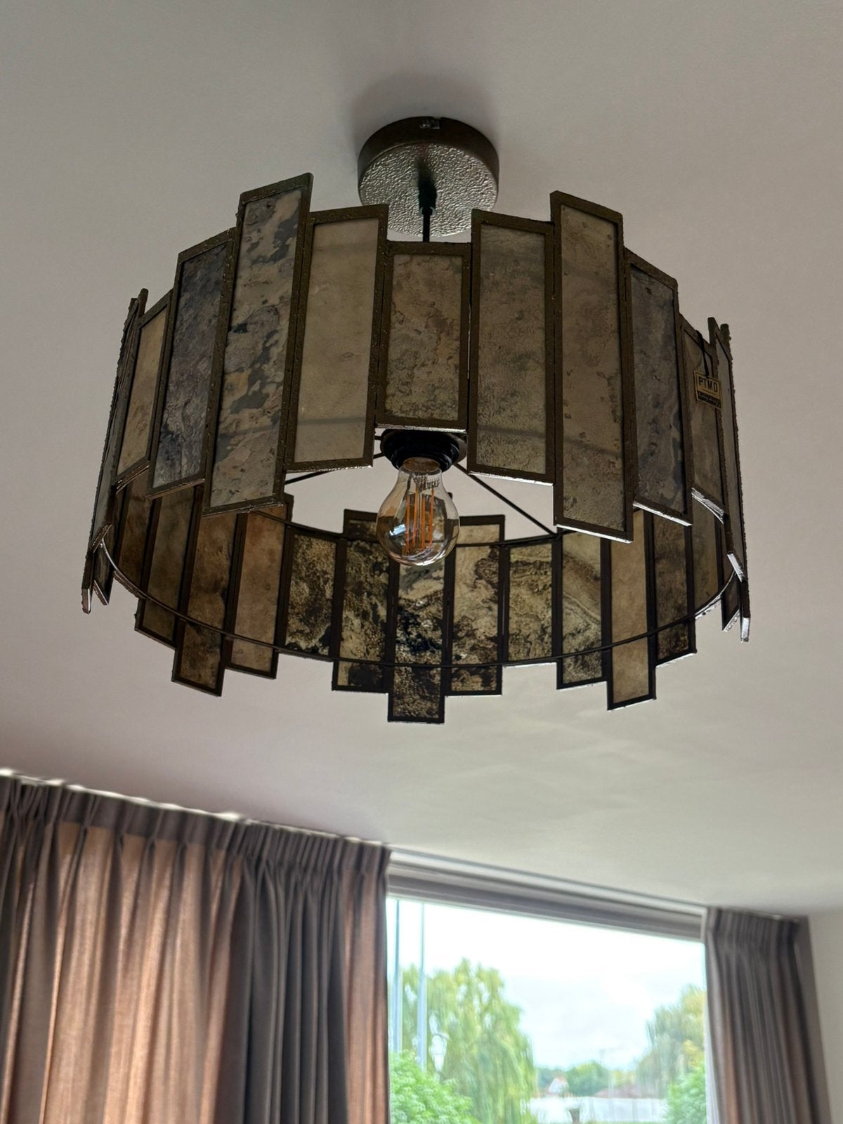 Levan Brass Stone Veneer Hanging Lamp Round PTMD 2x, Ophalen of Verzenden, Nieuw