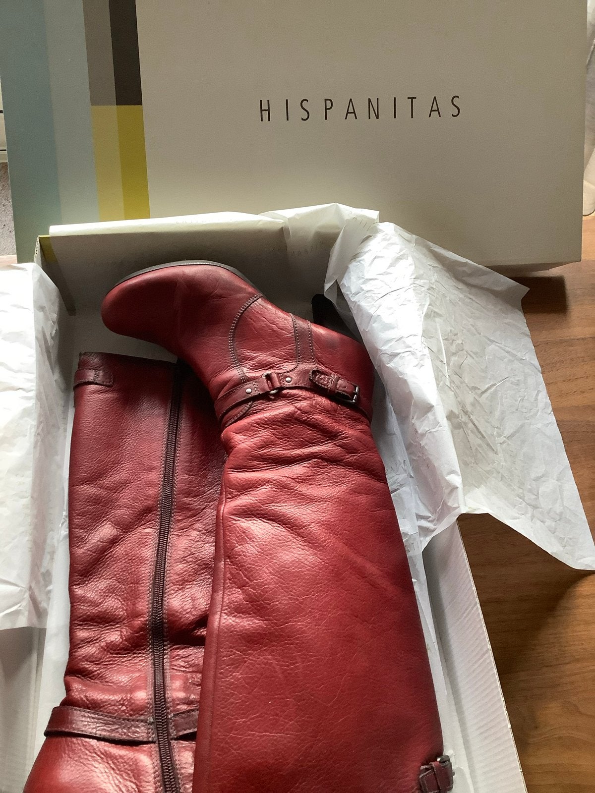 Hispanitas Leren Laarzen - Bordeauxrood - Maat 38, Hoge laarzen, Ophalen of Verzenden, Gedragen, Rood