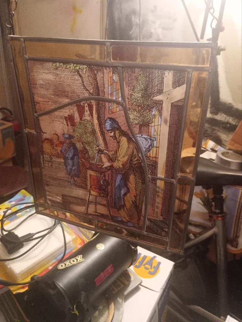 Glas in lood raamhanger met afbeelding, Ophalen of Verzenden