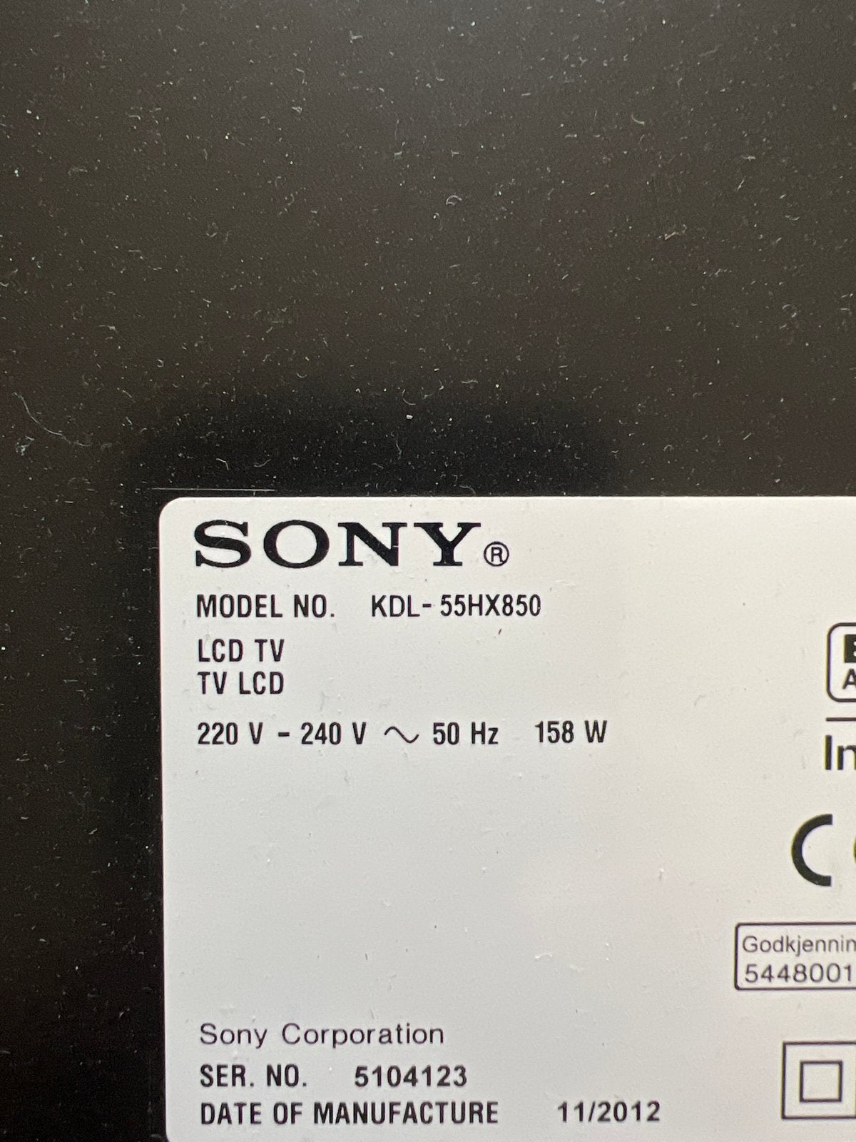 Sony KDL-55HX850 55 inch LCD TV, Ophalen, Gebruikt, 50 Hz, LCD