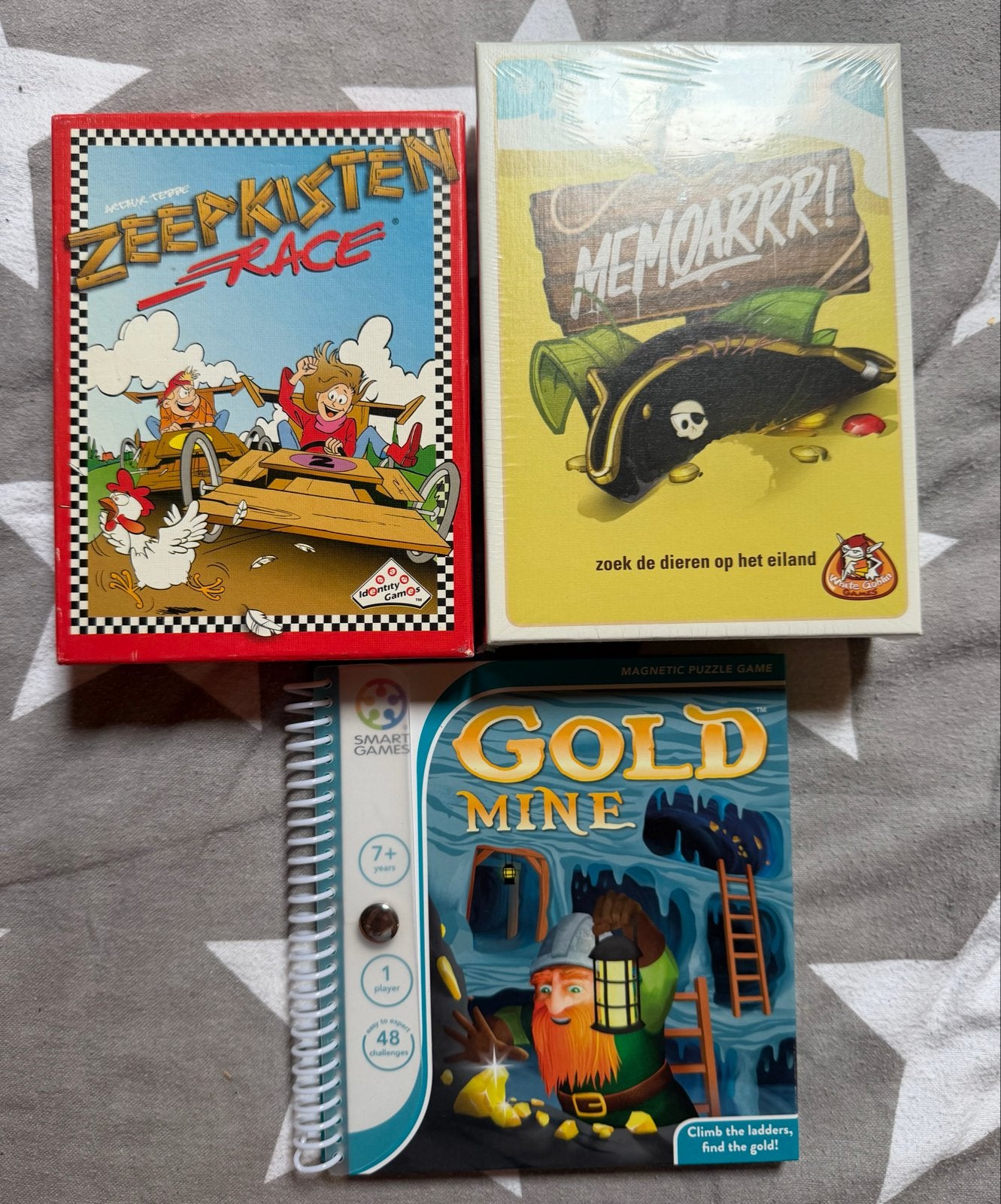 Bordspellen: Memoarrr!, Zeepkisten Race & Gold Mine, Ophalen, Zo goed als nieuw