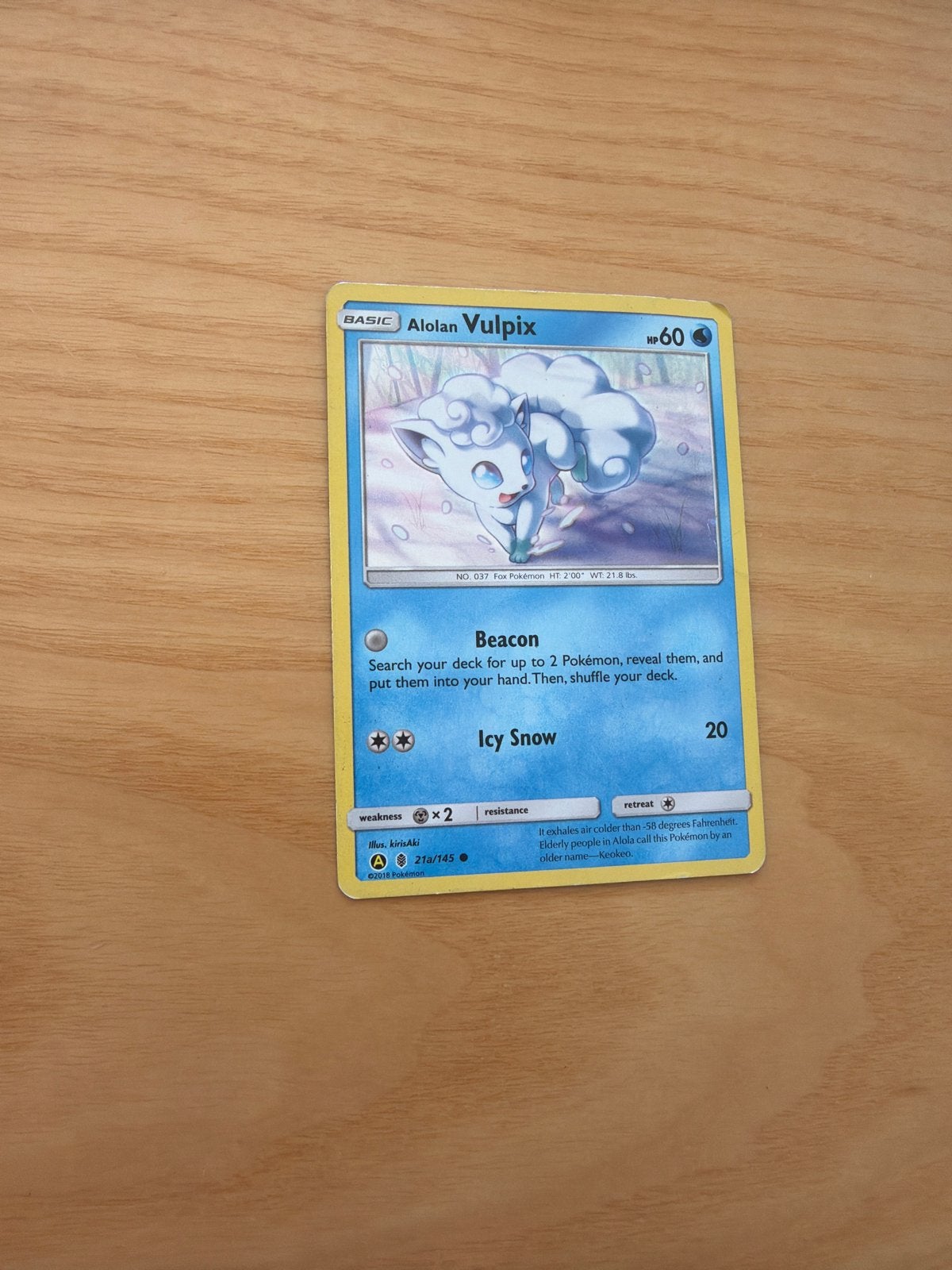 Alolan Vulpix Holo Pokémon Kaart - Lichte Gebruiksschade, Ophalen of Verzenden, Gebruikt, Losse kaart, Foil