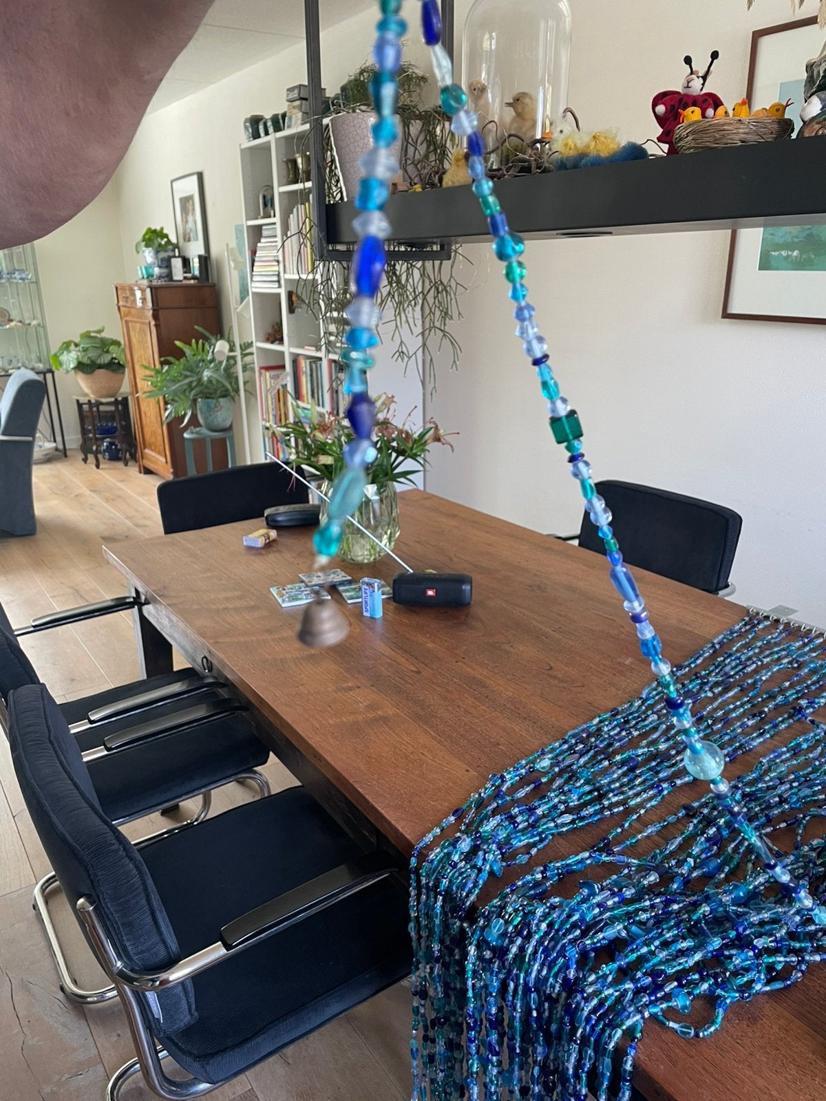 Vliegengordijn van blauwe glas kralen, Ophalen, Gebruikt, 198 cm, Vliegengordijn