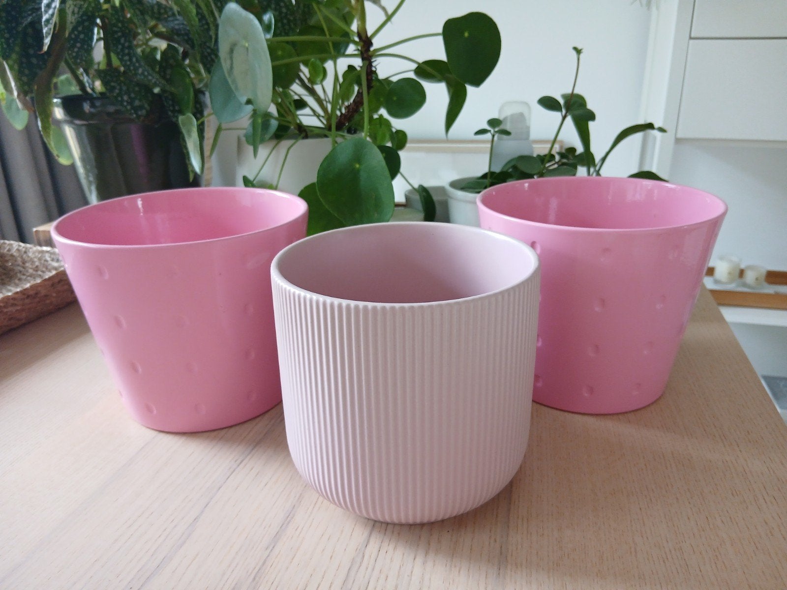 3 Roze IKEA bloempotten samen voor €7,50, Gebruikt, Rond, Ophalen of Verzenden, Aardewerk
