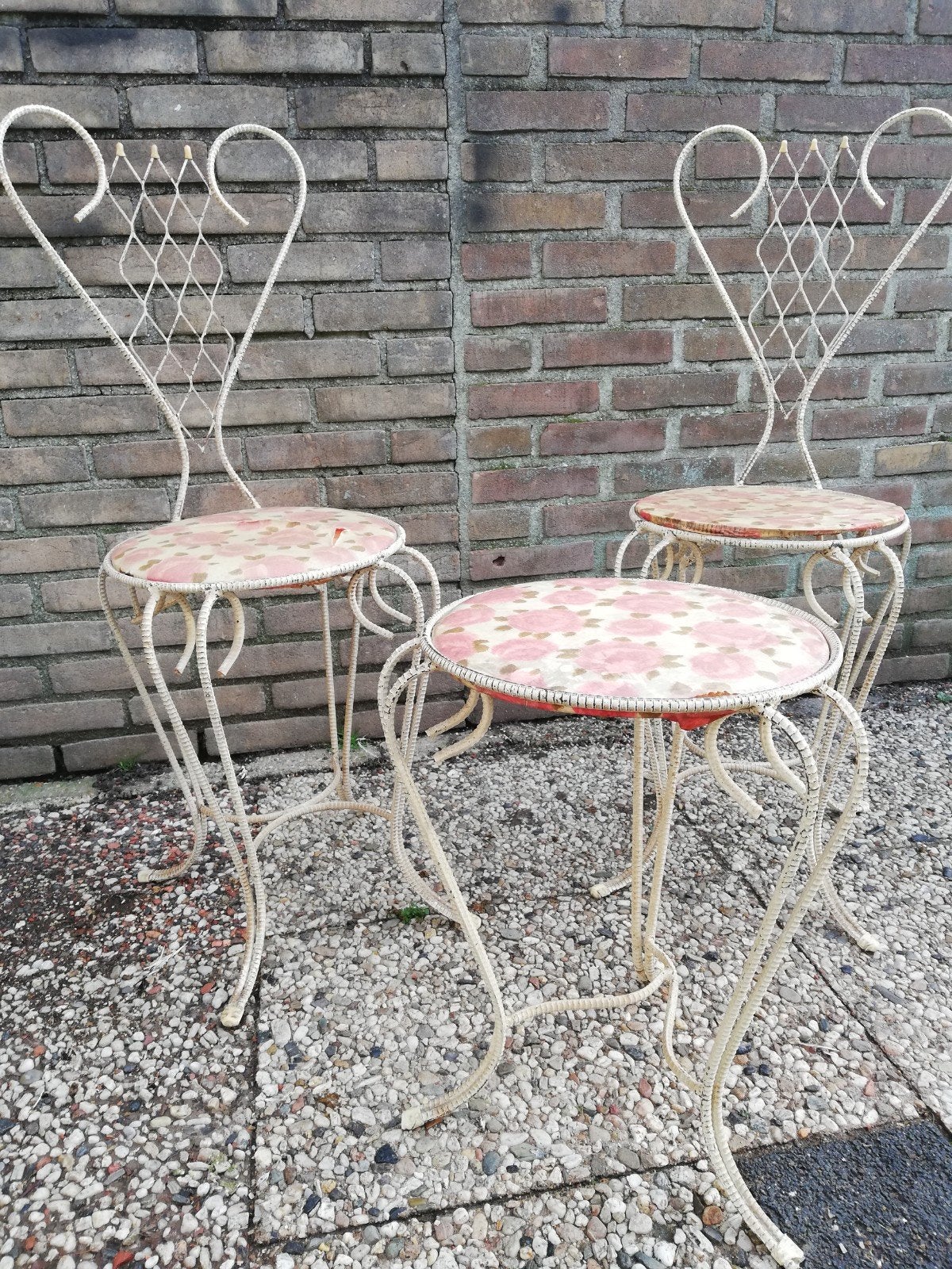 Tuinset. Metaal. Ca 1900/1930. 3 delig., Overige materialen, Gebruikt, Bijzettafel, Tuinset