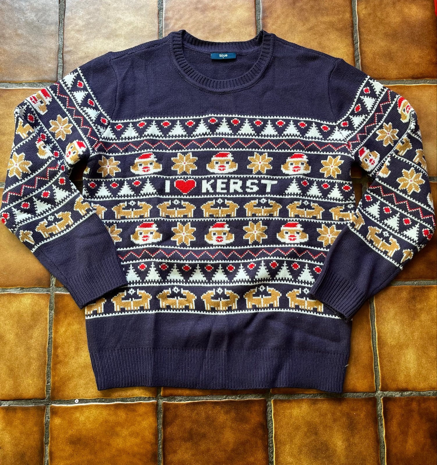 Leuke Kersttrui met Kerst' en rendieren - maat L, Ophalen of Verzenden, Zo goed als nieuw, Maat 52/54 (L), Paars