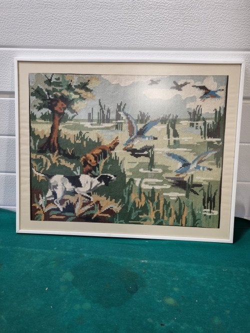 schilderij jacht honden ganzen geborduurd, Ophalen of Verzenden, 'T Olde Gre-j, Info@toldegrej.nl, Endepoelstraat 20f Didam