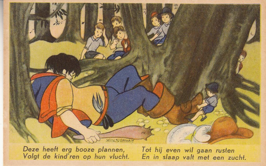 Willy Schermelé  -  Klein Duimpje, de Wildeman valt in slaap, Ophalen of Verzenden, 1940 tot 1960, Ongelopen, Kinderen