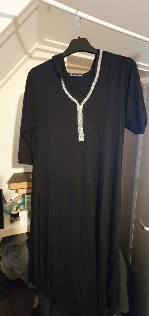 Zwarte tuniek/jurk met strass V-hals, Maat 38/40 (M), L'olive verte, Zwart, Ophalen of Verzenden