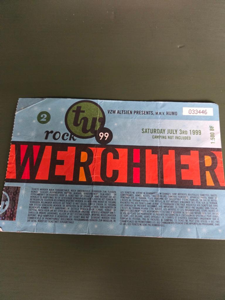 Concertkaart Rock Werchter 1999, Ophalen of Verzenden, Gebruikt, Overige typen