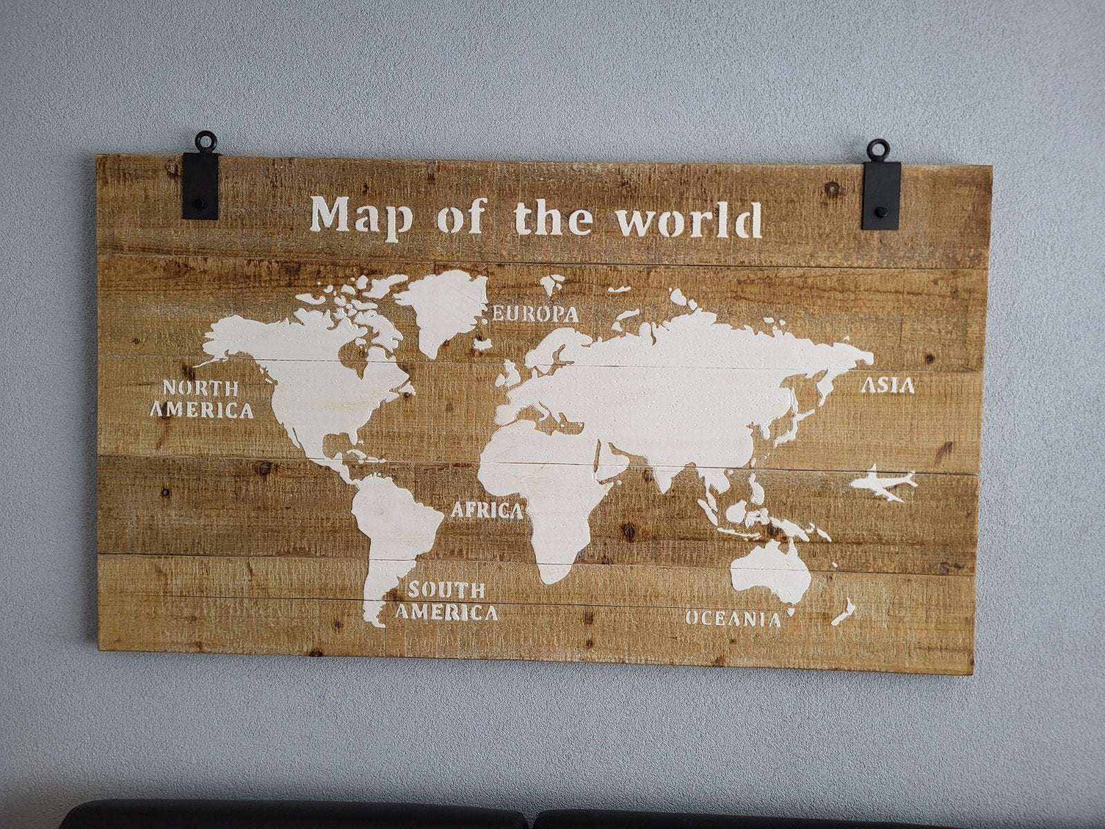 Houten wandbord map of the world, Huis en Inrichting, Ophalen, Zo goed als nieuw, Schilderij
