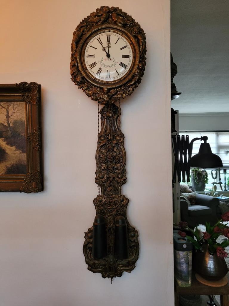 Antieke koperen pendule met gedetailleerde versieringen, Antiek en Kunst, Antiek | Klokken, Ophalen