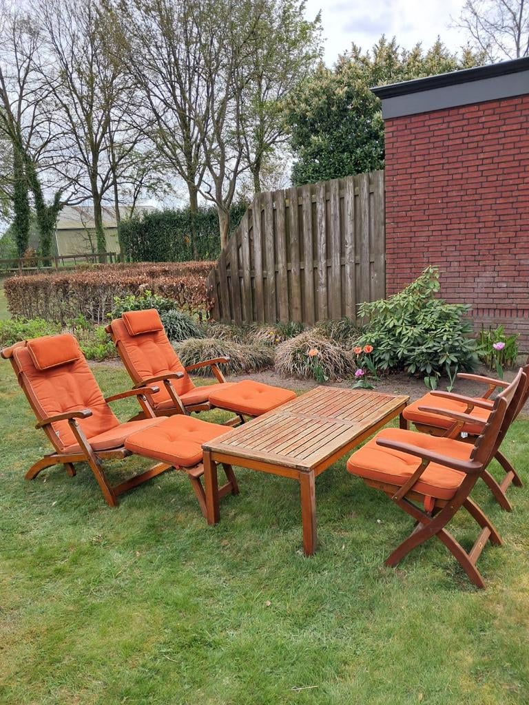 Gloster 4 persoons tuinset, 4 zitplaatsen, Gebruikt, Teakhout, Ophalen of Verzenden