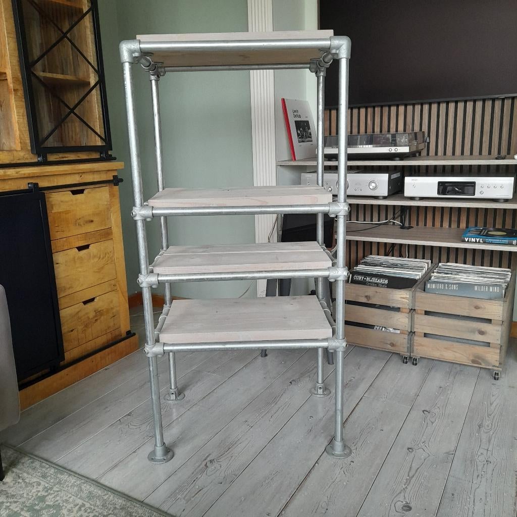 steigerbuis stelling met steigerhouten planken, Ophalen, In hoogte verstelbaar, Zo goed als nieuw