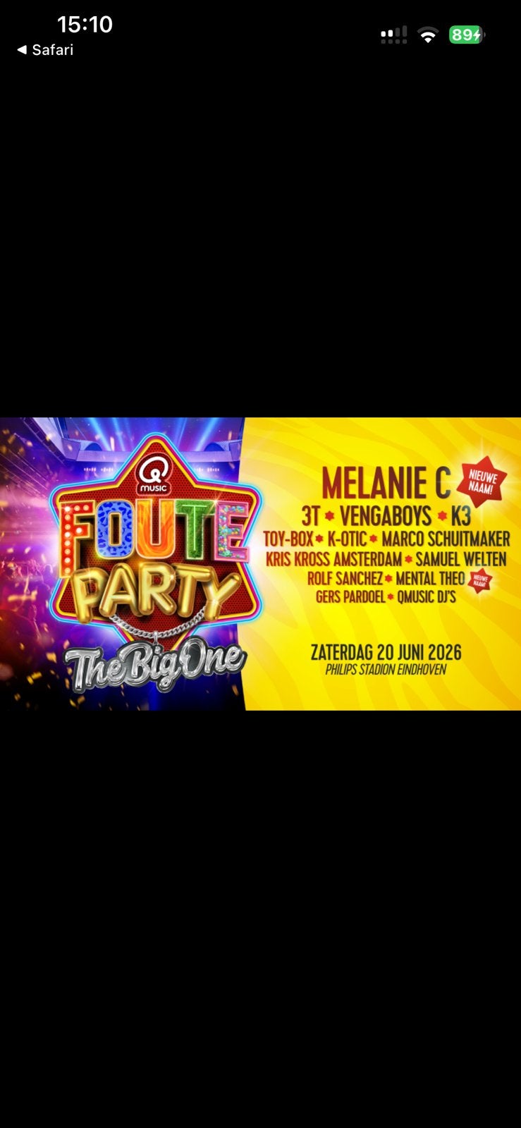 2 Arena foute party Q music tickets, Twee personen, Juni