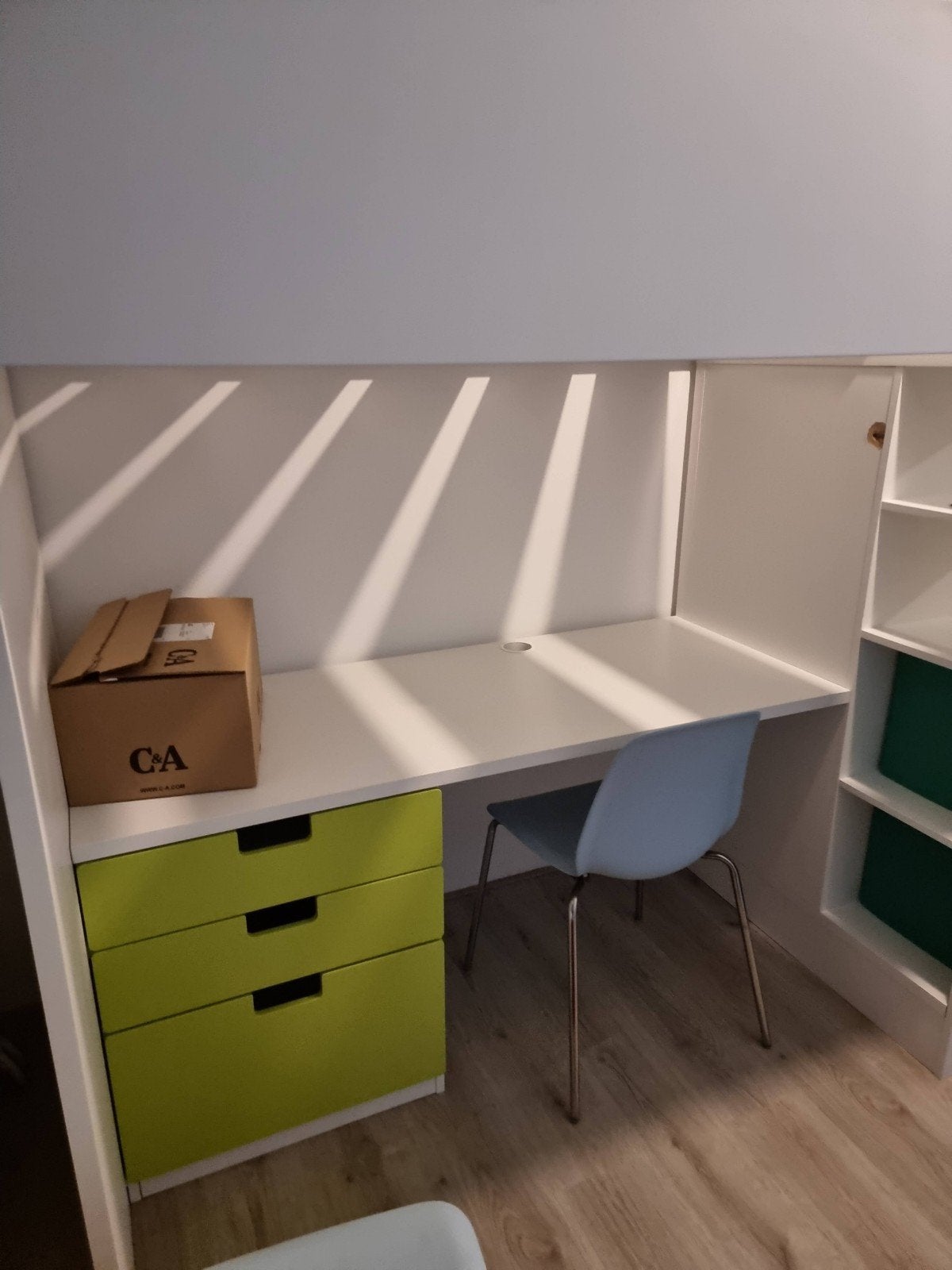 Ikea Hoogslaper met Bureau en Kast - 90x200 groen, Ophalen, Gebruikt, Eenpersoons, 160 tot 180 cm