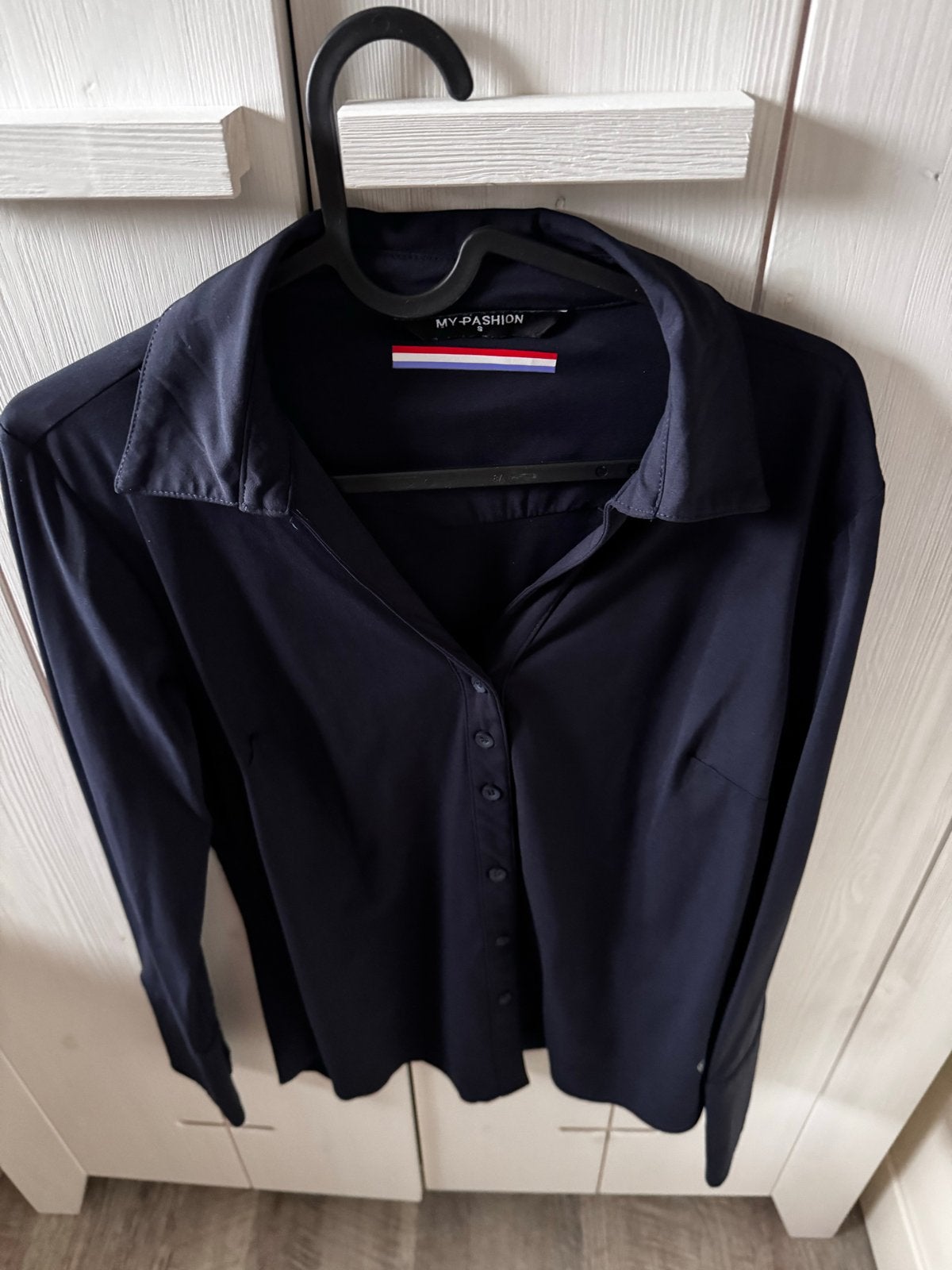 Donkerblauwe travelstof blouse maat S my pashion, Ophalen of Verzenden, Zo goed als nieuw, Maat 36 (S), Blauw