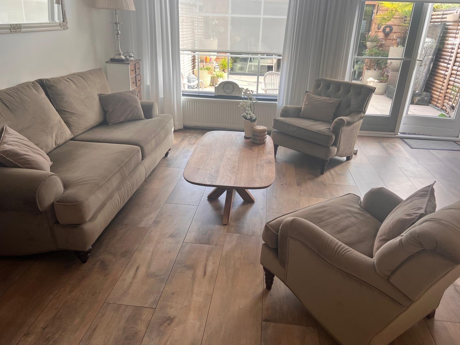 Rofra home bank - landelijk - met 2 bijpassende rofrastoelen, Ophalen, Gebruikt, Driepersoons, 75 tot 100 cm