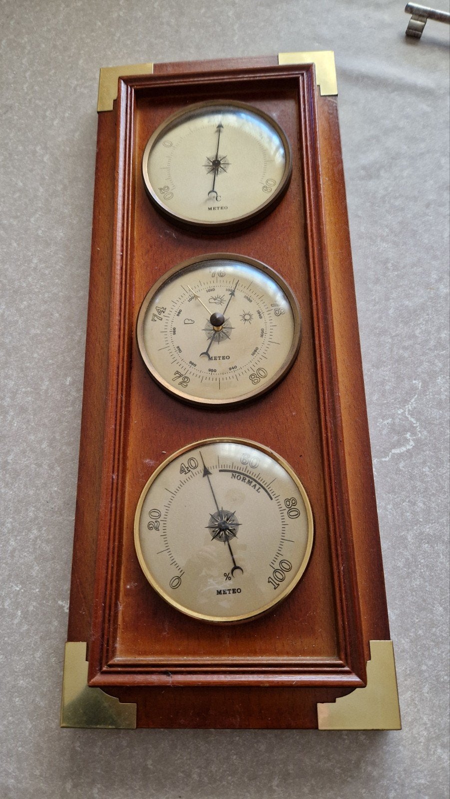 Oude Barometer Thermometer Hygrometer Weerstation Hout, Ophalen of Verzenden, Gebruikt, Barometer