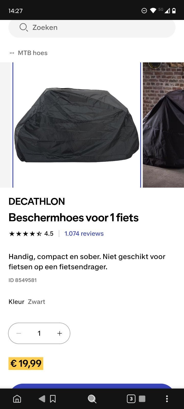 fietshoes voor 1 fiets / bike cover 1 bike Decathlon, Minder dan 45 cm, Verzenden, Gebruikt, Overige merken