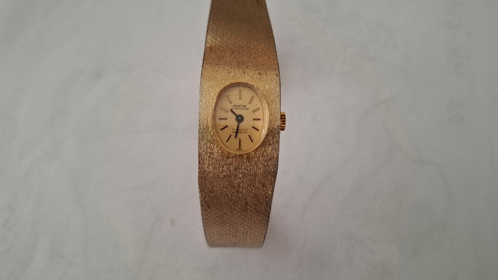 Vintage dames horloge Montine of Zwitserland mechanisch, Ophalen of Verzenden, Gebruikt, Leer, Overige merken