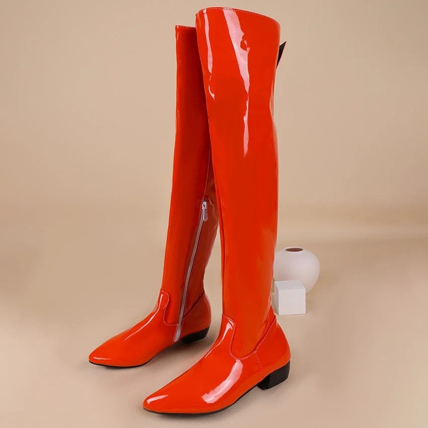 Overknee oranje lak laarzen dames vrouwen, Kleding | Dames, Verzenden, Nieuw, Oranje, Hoge laarzen