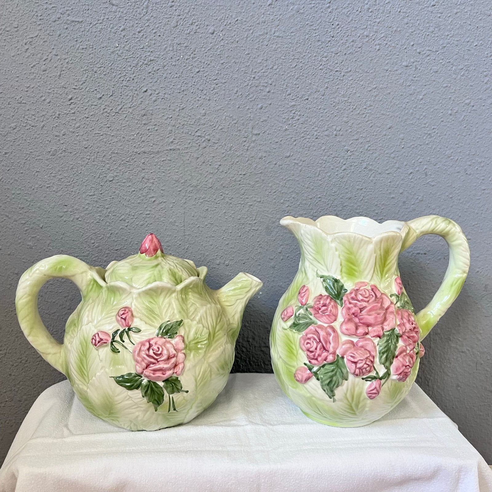 Nieuwe theepot en kan set met rozenmotief, Theepot/fluitketel, Groen, Nieuw, Ophalen of Verzenden