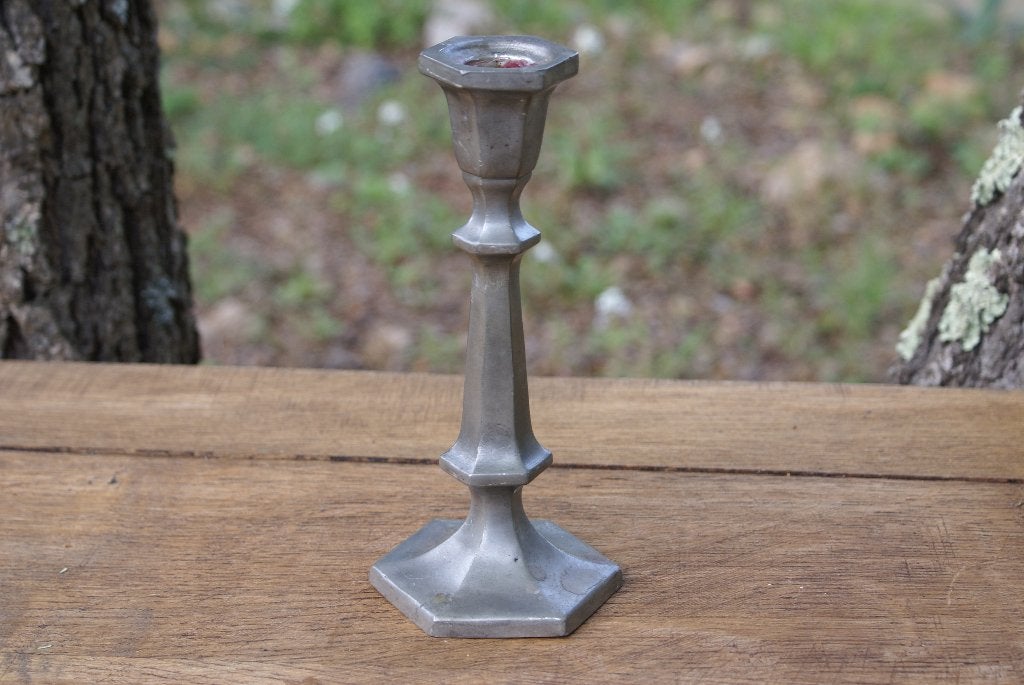 Brocante - Statige staaf-kandelaar!, Overige materialen, Gebruikt, Ophalen of Verzenden, Grijs