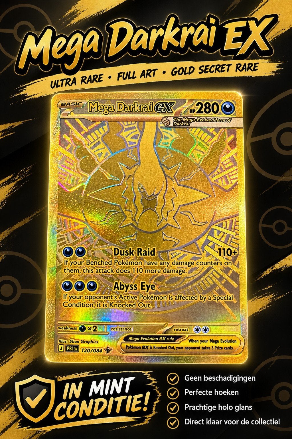 Mega Darkrai EX Gold Secret Rare Pokémon Kaart, Ophalen of Verzenden, Nieuw, Losse kaart, Foil