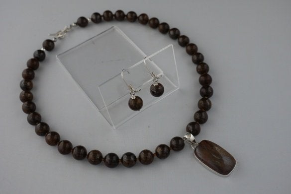 OPAAL BOULDER - BRONSIET ketting/oorhanger-set, Bruin, Nieuw, Ophalen of Verzenden, Met edelsteen