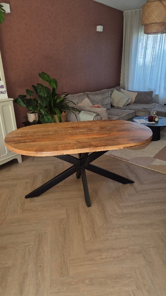 Eettafel deens ovaal mangohout moreno, Ophalen, Gebruikt, 50 tot 100 cm, 150 tot 200 cm