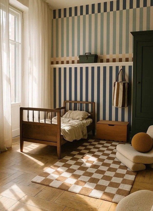 Kinderbehang Strepen Happy Blauw en Mint Dekornik, Polskiego Czerwonego Krzyża 21/22, 41-260 Sławków, Nieuw, Ophalen of Verzenden