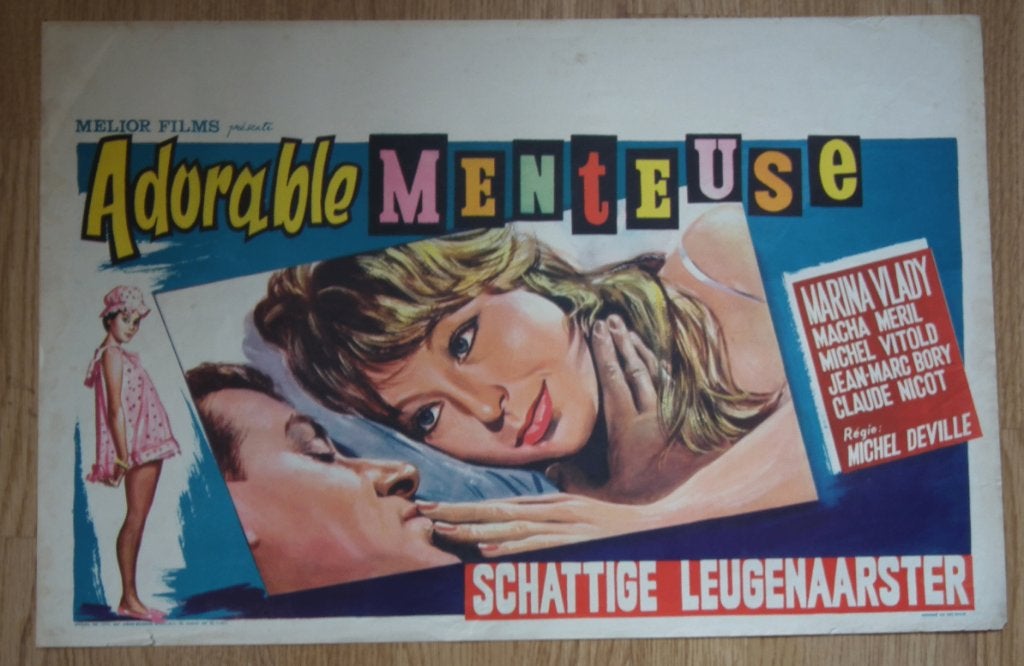 Vintage Film Poster Affiche ADORABLE MENTEUSE (1962), Gebruikt, Rechthoekig Liggend, Ophalen of Verzenden, A1 t/m A3