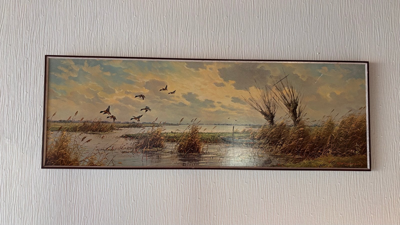 Schilderij (poster) van H.J. Wijngaard - Hollands Landschap, Ophalen, Doek, Realistisch, Gesigneerd