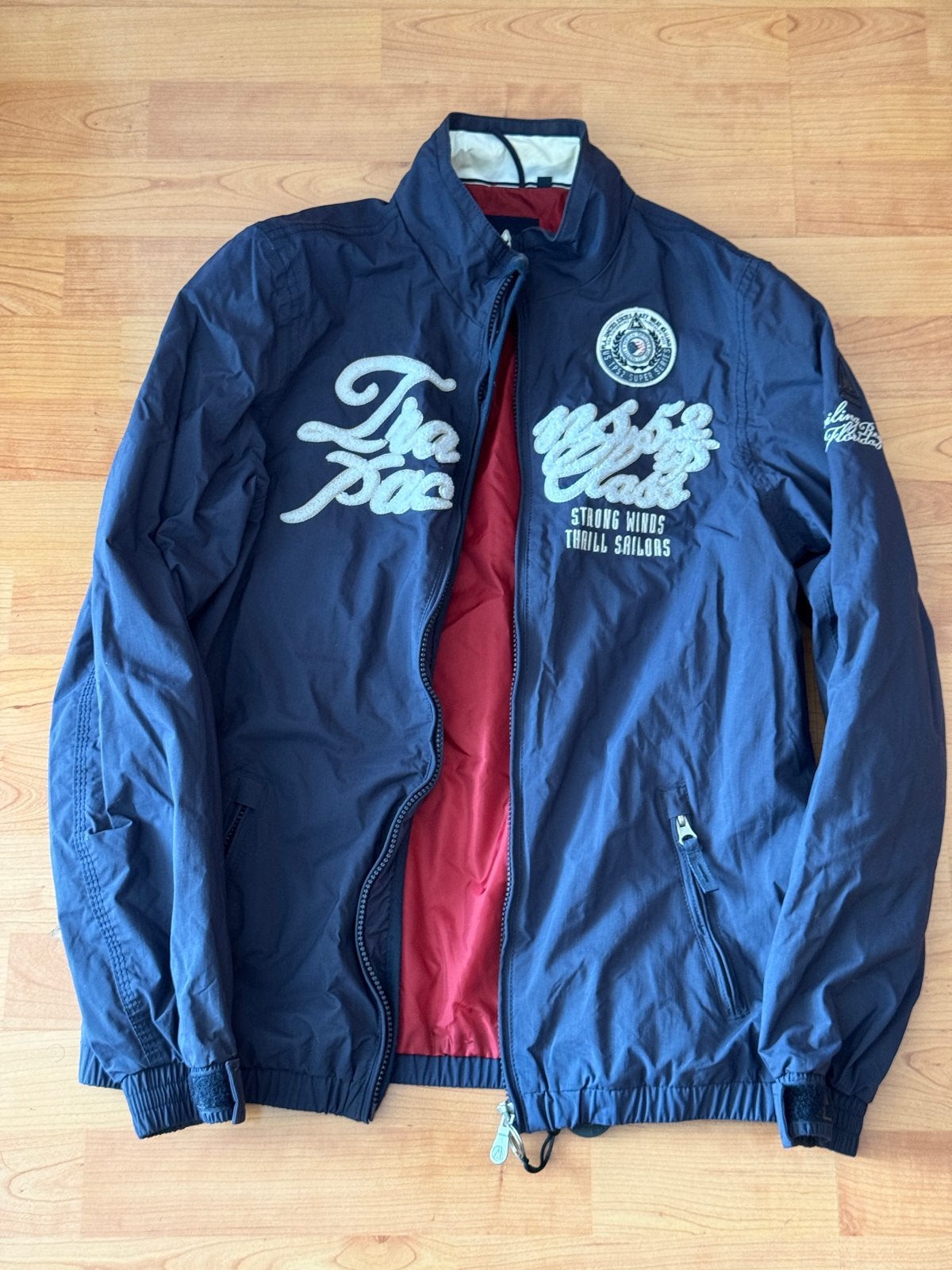 Heren jas maat S - Donkerblauw met rode voering, Ophalen of Verzenden, Gedragen, Maat 46 (S) of kleiner, Blauw