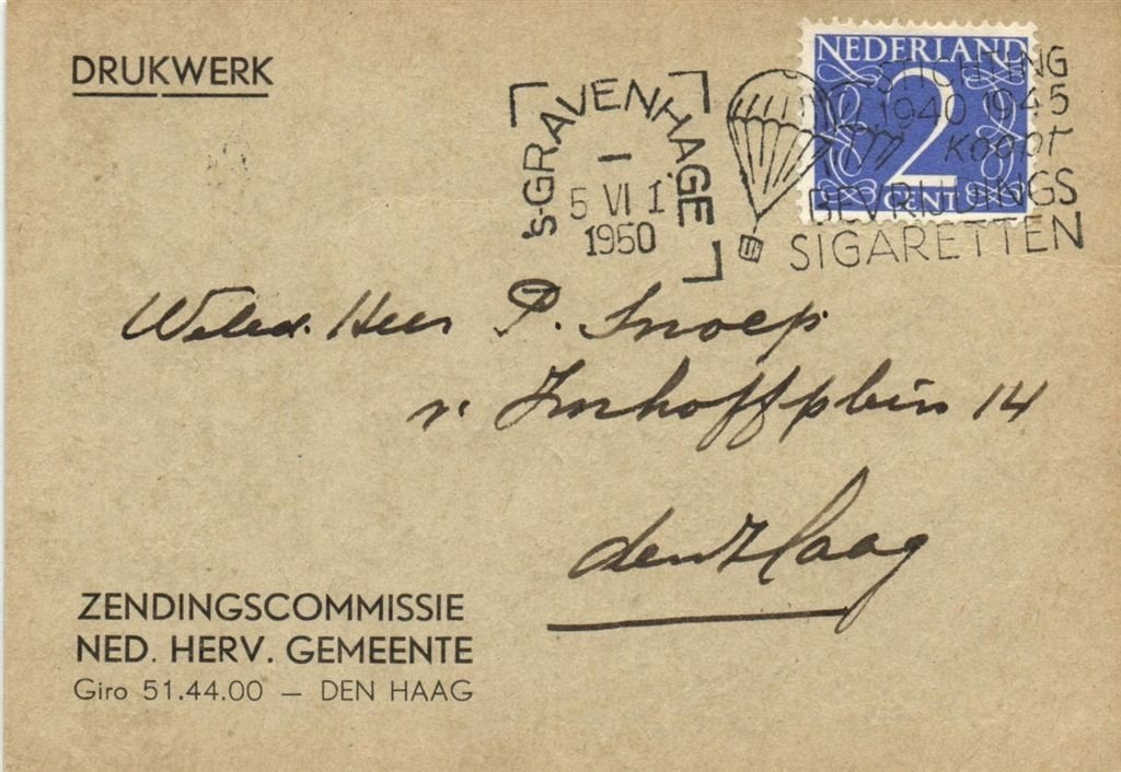 Zendingscommissie Ned. Herv. Gemeente, Den Haag - 06.1950 -, Ophalen of Verzenden, Briefkaart