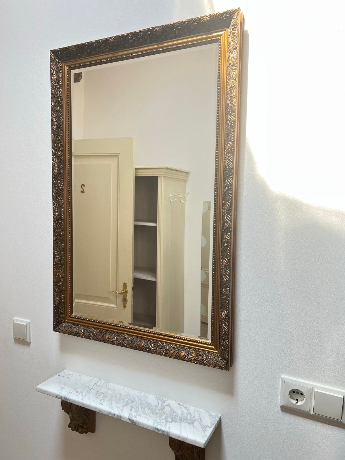 Spiegel met facetrand en marmeren planchet, Ophalen, Rechthoekig, 50 tot 100 cm, 100 tot 150 cm