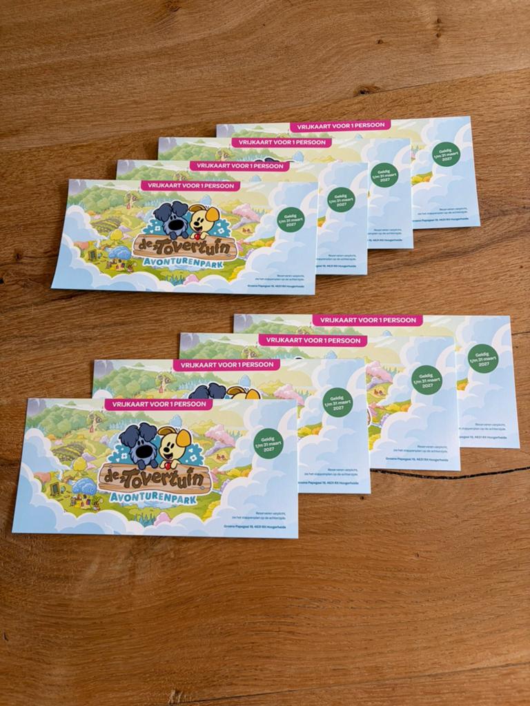 6 kaartjes Tovertuin Woezel en Pip €12,- per ticket, Drie personen of meer, Ticket of Toegangskaart