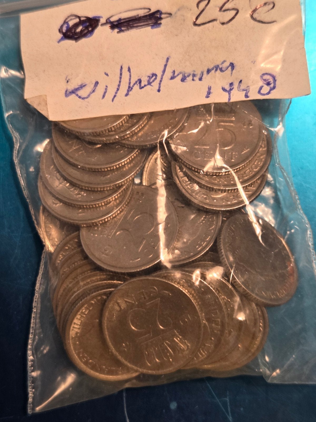 Zakje met 25 cent munten Koningin Wilhelmina 1948, Postzegels en Munten, Munten | Nederland, Ophalen of Verzenden, Koningin Wilhelmina